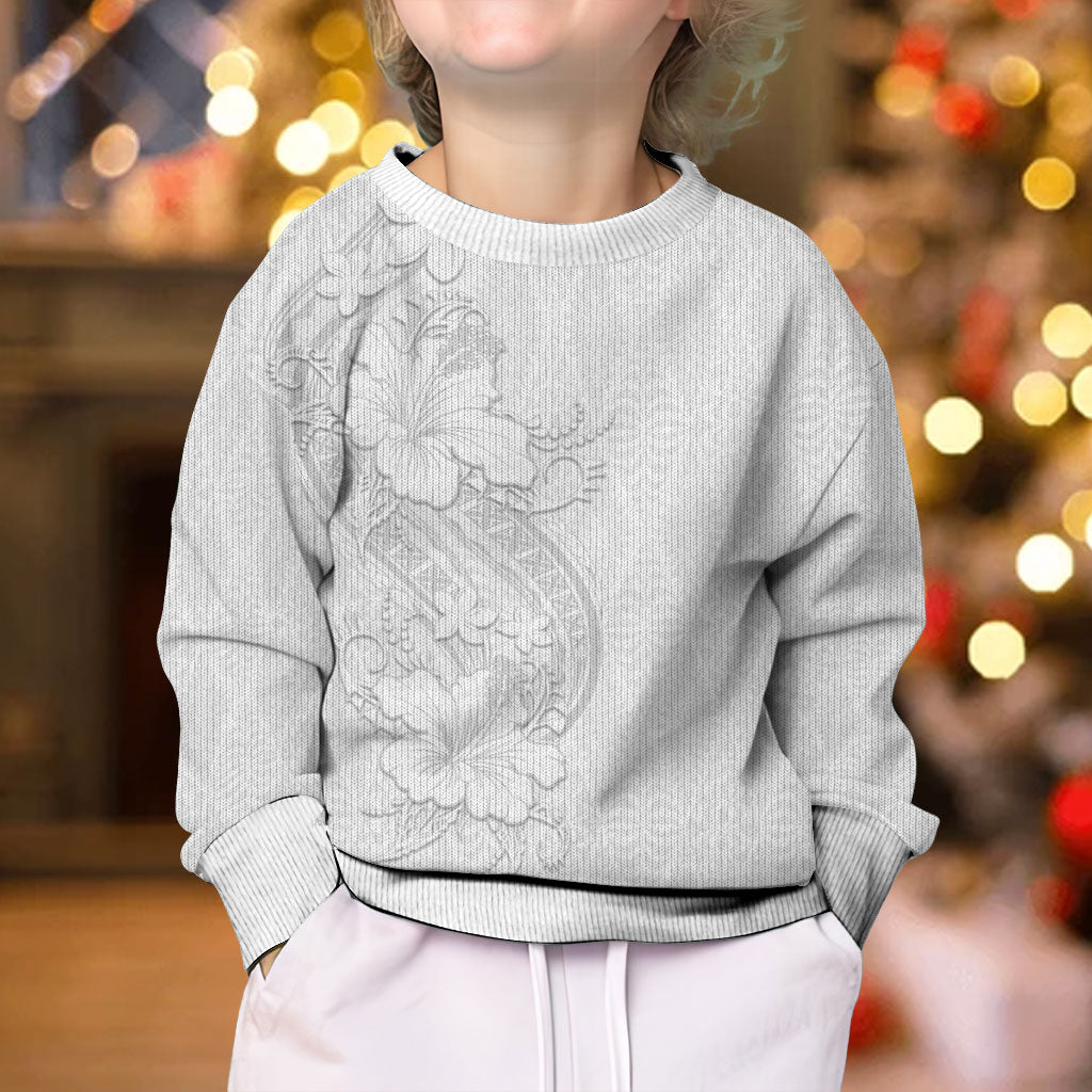 Tokelau White Sunday Kid Ugly Christmas Sweater Elegant Hibiscus Polynesian Tribal Pattern LT05 - Polynesian Pride