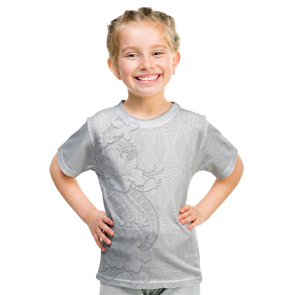Tokelau White Sunday Kid T Shirt Elegant Hibiscus Polynesian Tribal Pattern LT05 White - Polynesian Pride