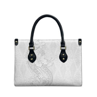 Tokelau White Sunday Leather Bag Elegant Hibiscus Polynesian Tribal Pattern