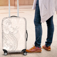 Tokelau White Sunday Luggage Cover Elegant Hibiscus Polynesian Tribal Pattern