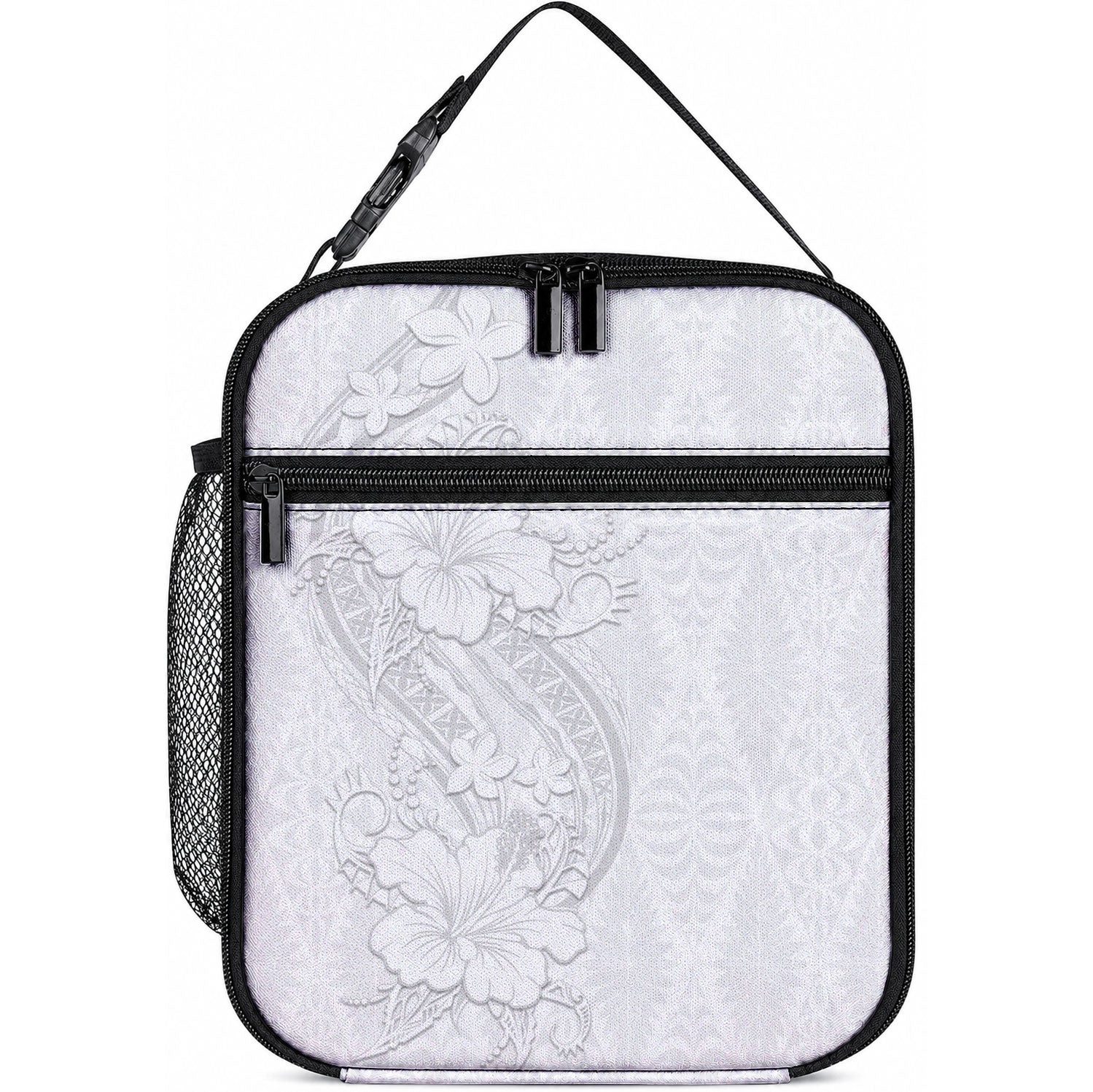 Tokelau White Sunday Lunch Bag Elegant Hibiscus Polynesian Tribal Pattern