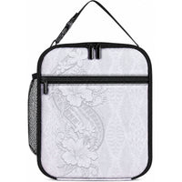 Tokelau White Sunday Lunch Bag Elegant Hibiscus Polynesian Tribal Pattern