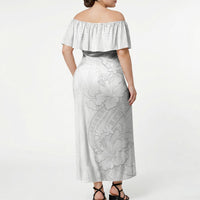Tokelau White Sunday Off Shoulder Maxi Dress Elegant Hibiscus Polynesian Tribal Pattern