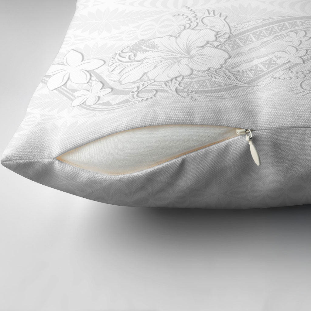 Tokelau White Sunday Pillow Cover Elegant Hibiscus Polynesian Tribal Pattern