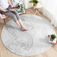 Tokelau White Sunday Round Carpet Elegant Hibiscus Polynesian Tribal Pattern