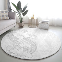 Tokelau White Sunday Round Carpet Elegant Hibiscus Polynesian Tribal Pattern
