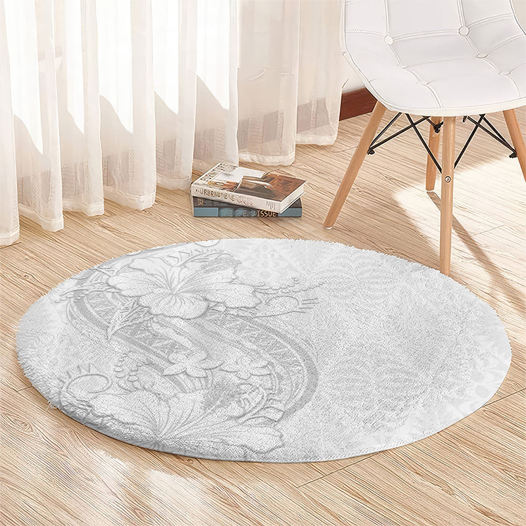 Tokelau White Sunday Round Carpet Elegant Hibiscus Polynesian Tribal Pattern