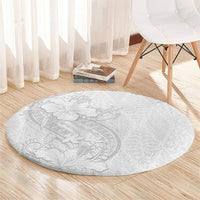 Tokelau White Sunday Round Carpet Elegant Hibiscus Polynesian Tribal Pattern