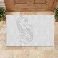 Tokelau White Sunday Rubber Doormat Elegant Hibiscus Polynesian Tribal Pattern