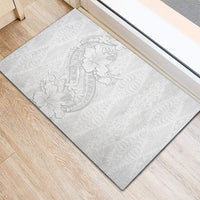 Tokelau White Sunday Rubber Doormat Elegant Hibiscus Polynesian Tribal Pattern