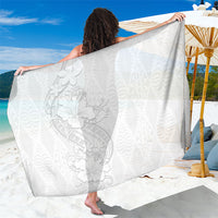 Tokelau White Sunday Sarong Elegant Hibiscus Polynesian Tribal Pattern