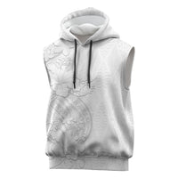 Tokelau White Sunday Sleeveless Hoodie Elegant Hibiscus Polynesian Tribal Pattern