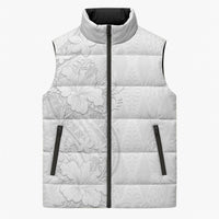 Tokelau White Sunday Sleeveless Puffer Jacket Elegant Hibiscus Polynesian Tribal Pattern