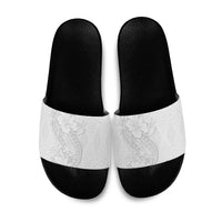 Tokelau White Sunday Slide Sandals Elegant Hibiscus Polynesian Tribal Pattern