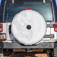 Tokelau White Sunday Spare Tire Cover Elegant Hibiscus Polynesian Tribal Pattern