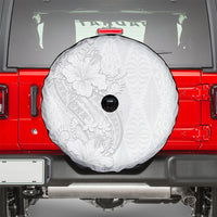 Tokelau White Sunday Spare Tire Cover Elegant Hibiscus Polynesian Tribal Pattern