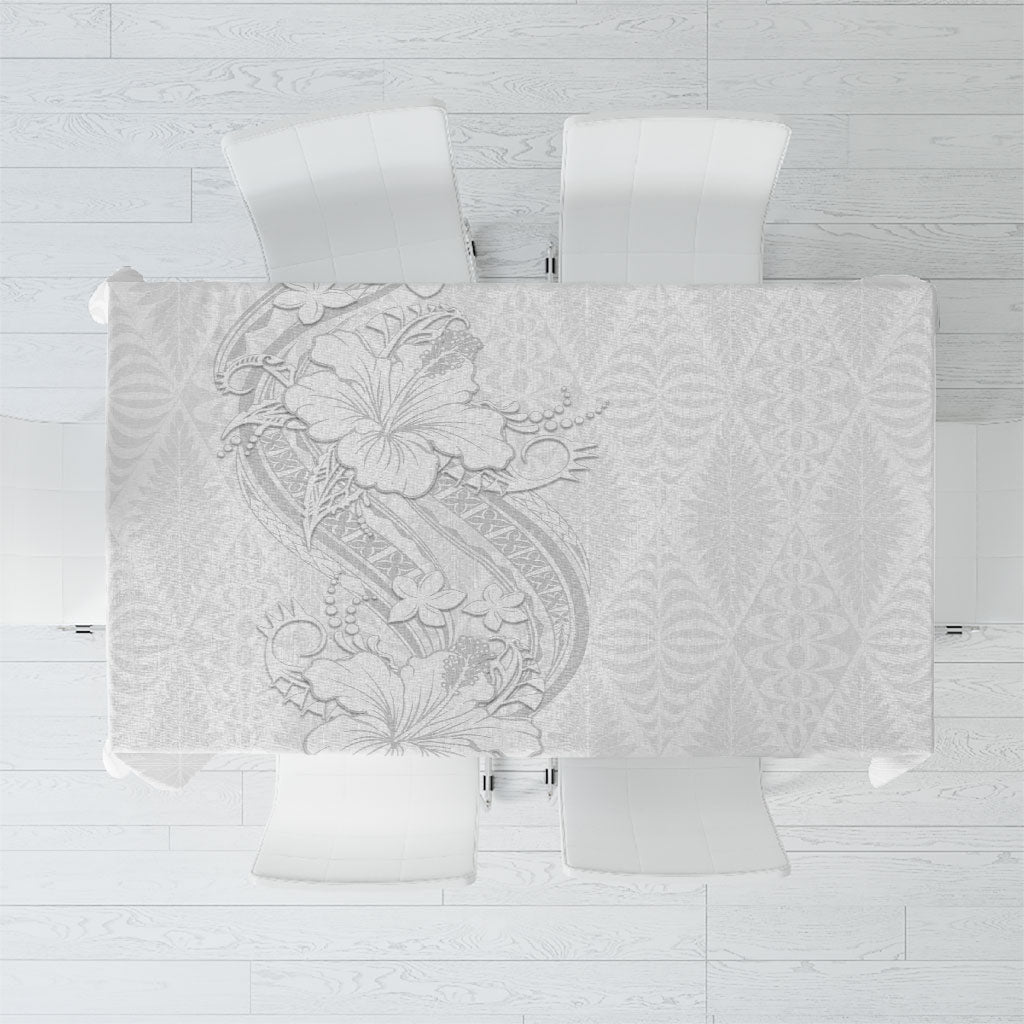 Tokelau White Sunday Tablecloth Elegant Hibiscus Polynesian Tribal Pattern