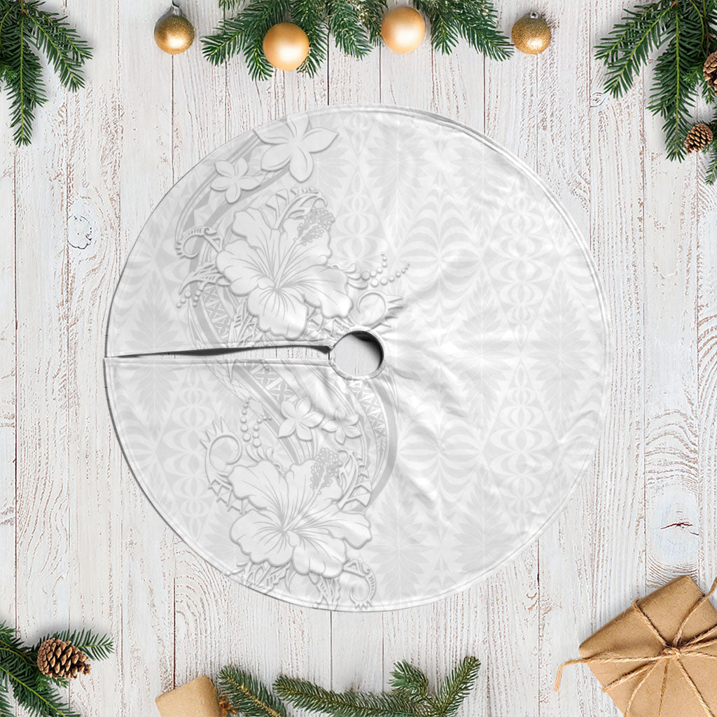 Tokelau White Sunday Tree Skirt Elegant Hibiscus Polynesian Tribal Pattern