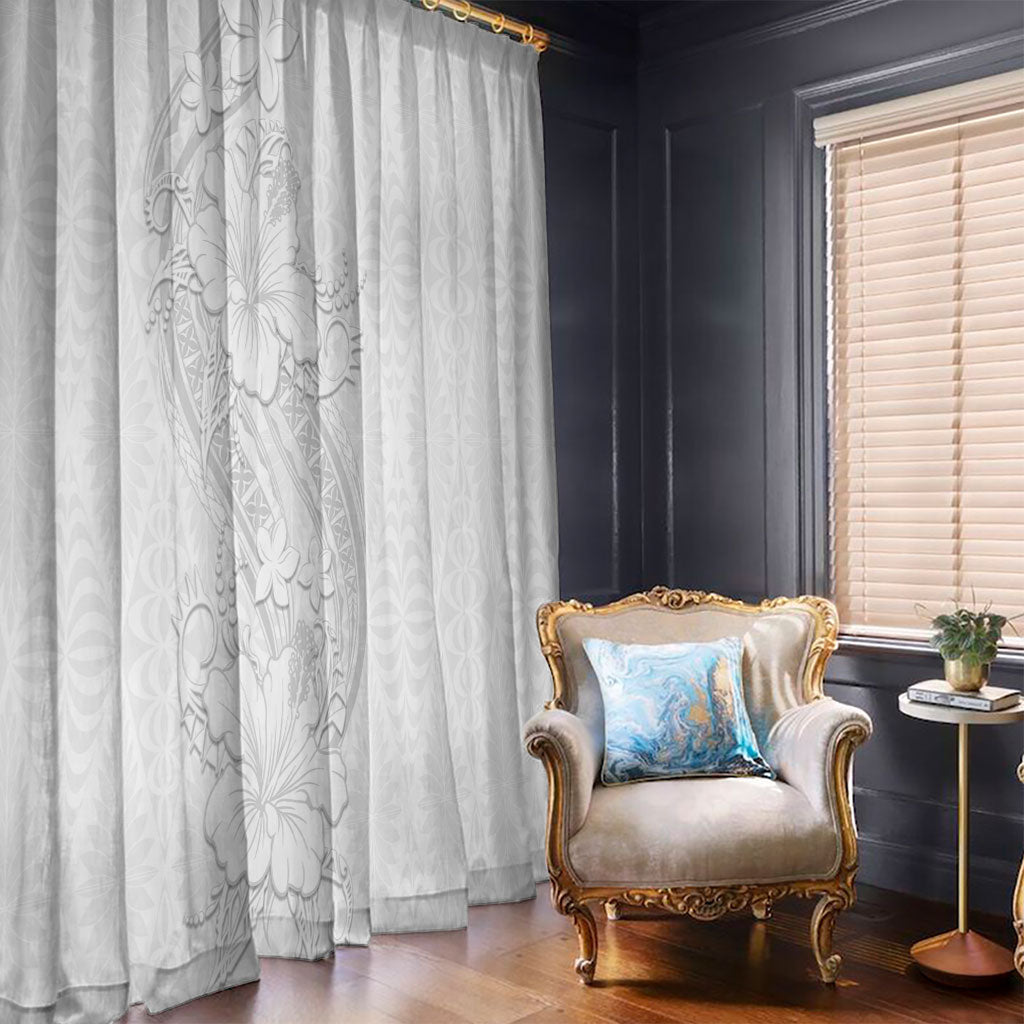 Tokelau White Sunday Window Curtain Elegant Hibiscus Polynesian Tribal Pattern