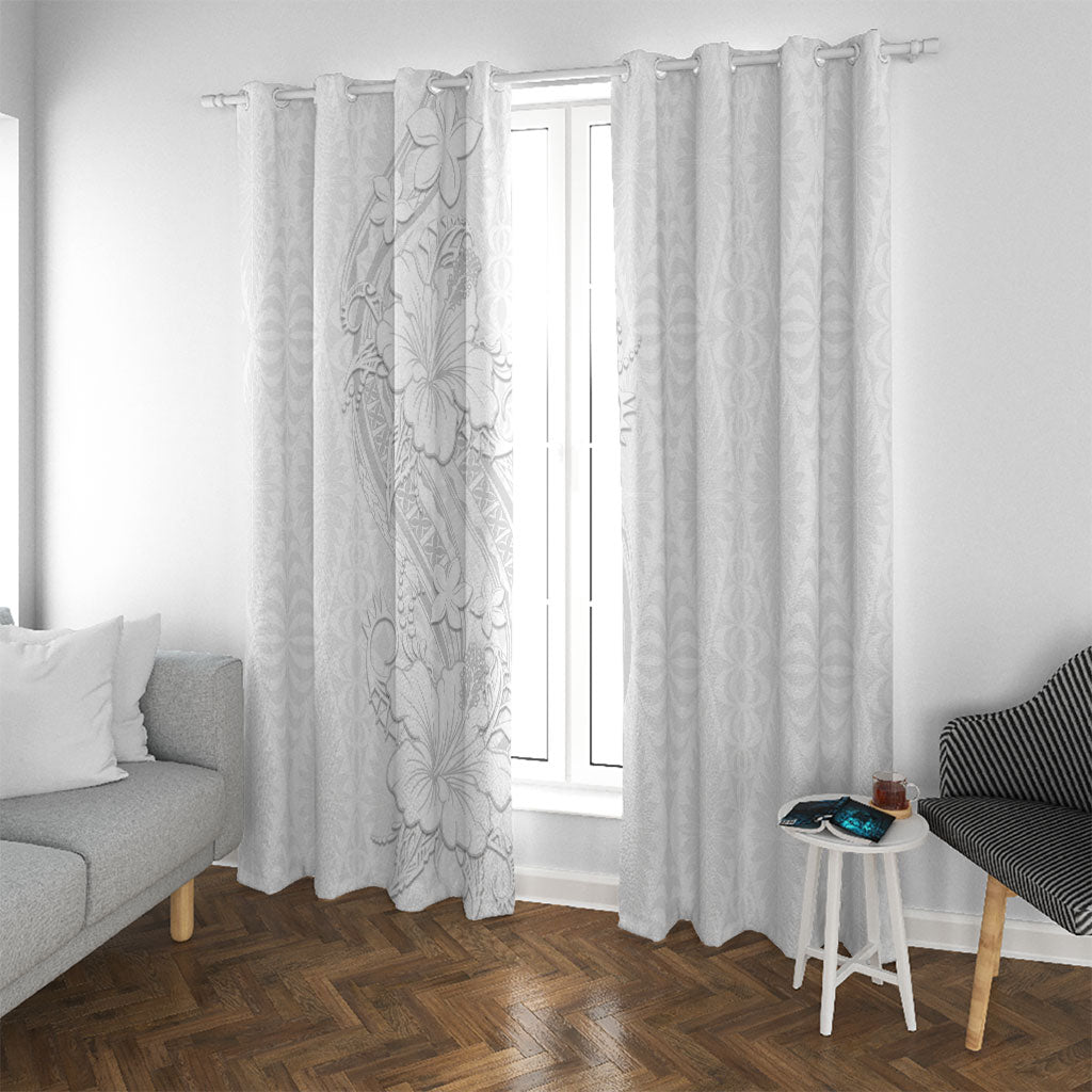 Tokelau White Sunday Window Curtain Elegant Hibiscus Polynesian Tribal Pattern