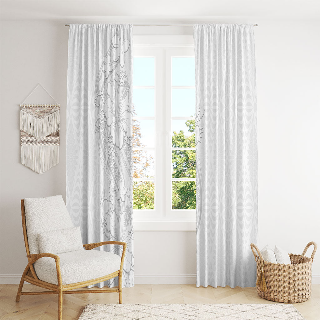 Tokelau White Sunday Window Curtain Elegant Hibiscus Polynesian Tribal Pattern