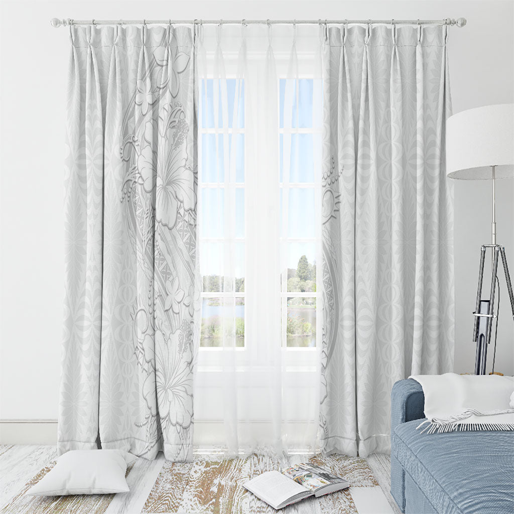 Tokelau White Sunday Window Curtain Elegant Hibiscus Polynesian Tribal Pattern