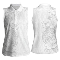 Tokelau White Sunday Women Sleeveless Polo Shirt Elegant Hibiscus Polynesian Tribal Pattern