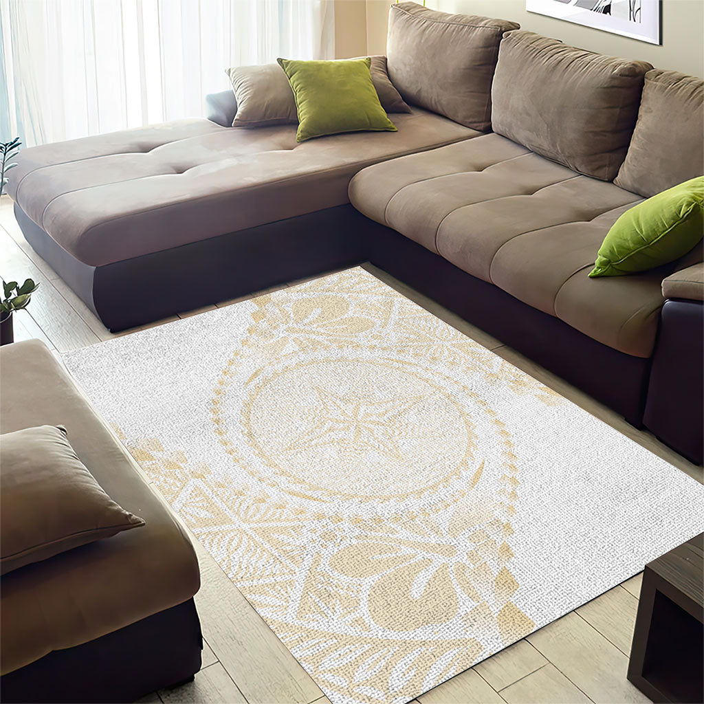 Tonga White Sunday Area Rug Lotu Tamaiti Tongan Kupesi Pattern