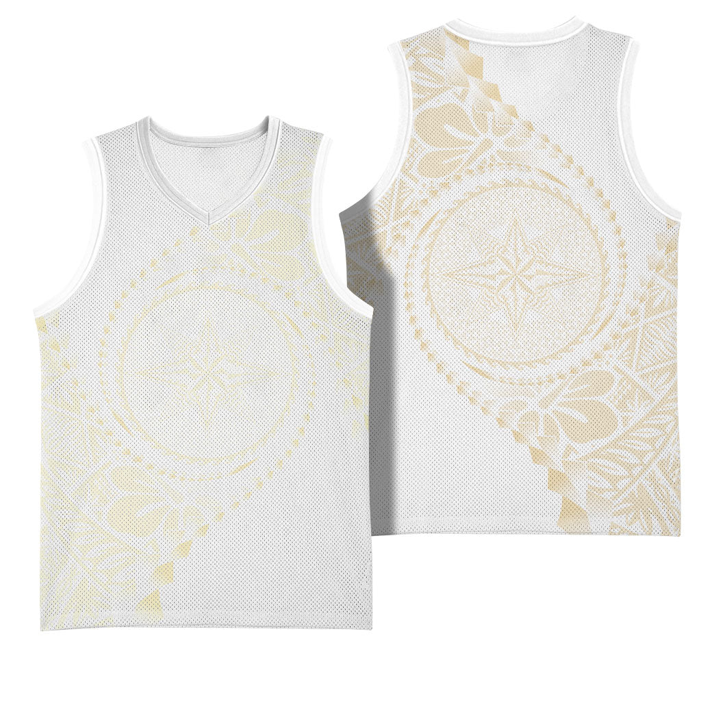 Tonga White Sunday Basketball Jersey Lotu Tamaiti Tongan Kupesi Pattern