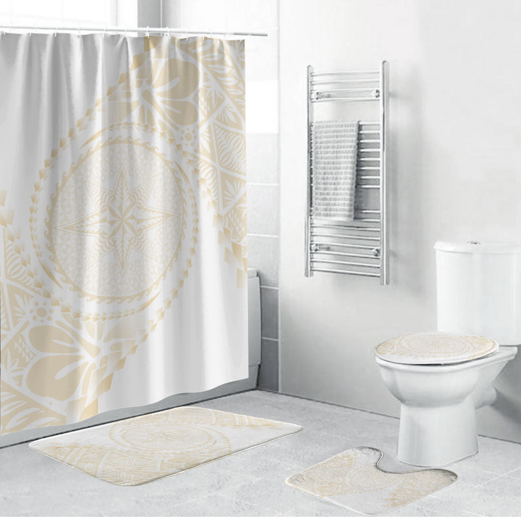 Tonga White Sunday Bathroom Set Lotu Tamaiti Tongan Kupesi Pattern LT05 Bathroom Set (4 pcs) Beige - Polynesian Pride