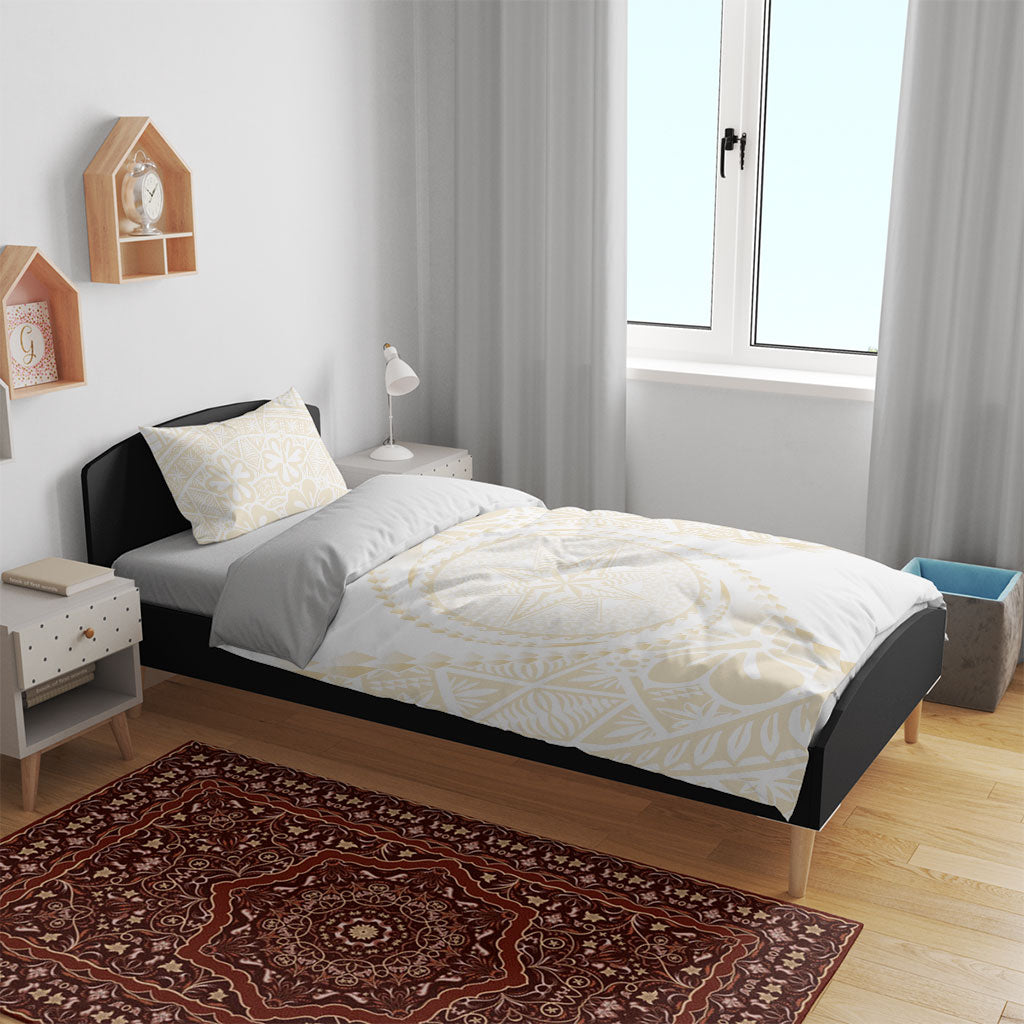 Tonga White Sunday Bedding Set Lotu Tamaiti Tongan Kupesi Pattern