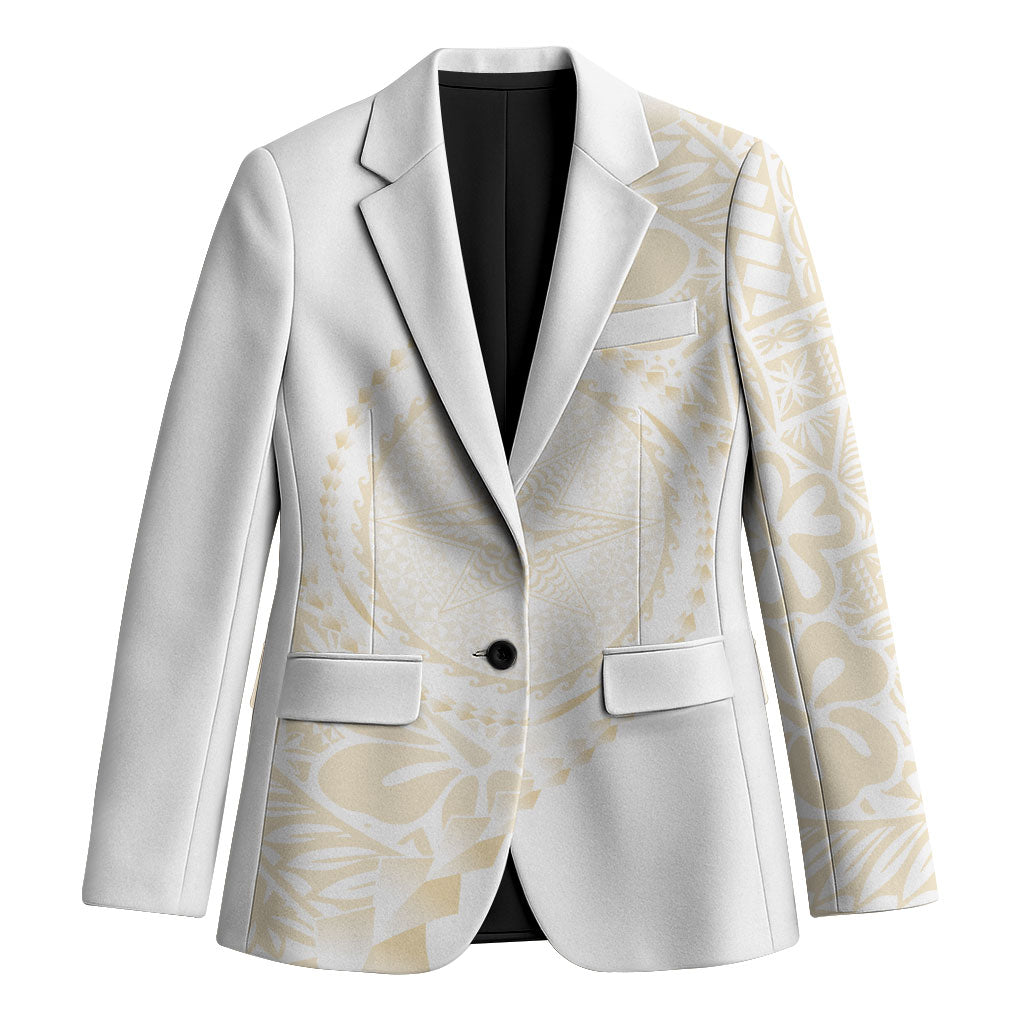 Tonga White Sunday Blazer Lotu Tamaiti Tongan Kupesi Pattern