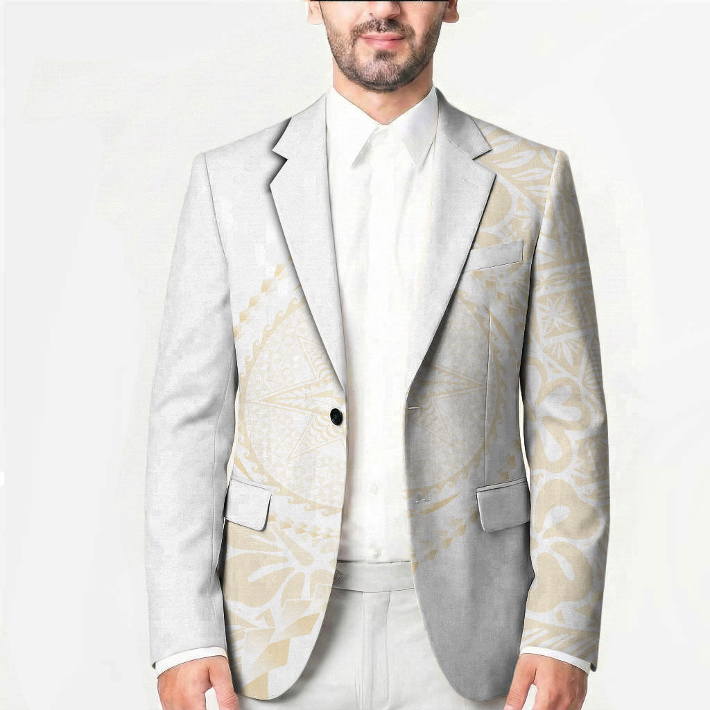 Tonga White Sunday Blazer Lotu Tamaiti Tongan Kupesi Pattern