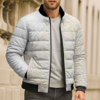 Tonga White Sunday Bomber Puffer Jacket Lotu Tamaiti Tongan Kupesi Pattern