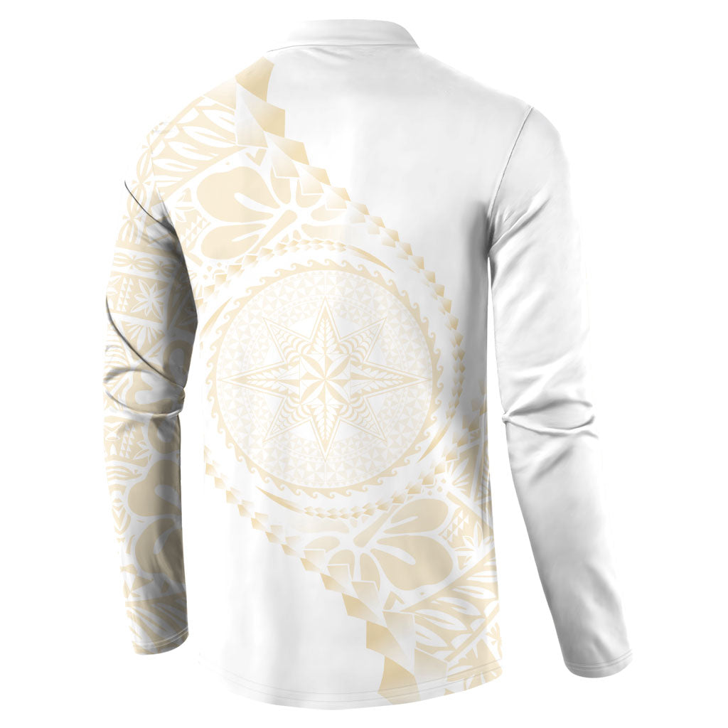 Tonga White Sunday Button Sweatshirt Lotu Tamaiti Tongan Kupesi Pattern