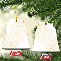Tonga White Sunday Ceramic Ornament Lotu Tamaiti Tongan Kupesi Pattern LT05 Bell Flake Beige - Polynesian Pride