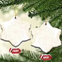 Tonga White Sunday Ceramic Ornament Lotu Tamaiti Tongan Kupesi Pattern LT05 Snow Flake Beige - Polynesian Pride