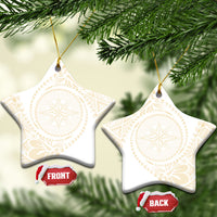 Tonga White Sunday Ceramic Ornament Lotu Tamaiti Tongan Kupesi Pattern LT05 Star Beige - Polynesian Pride