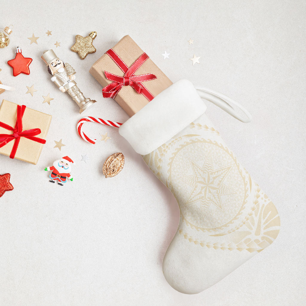 Tonga White Sunday Christmas Stocking Lotu Tamaiti Tongan Kupesi Pattern LT05 - Polynesian Pride
