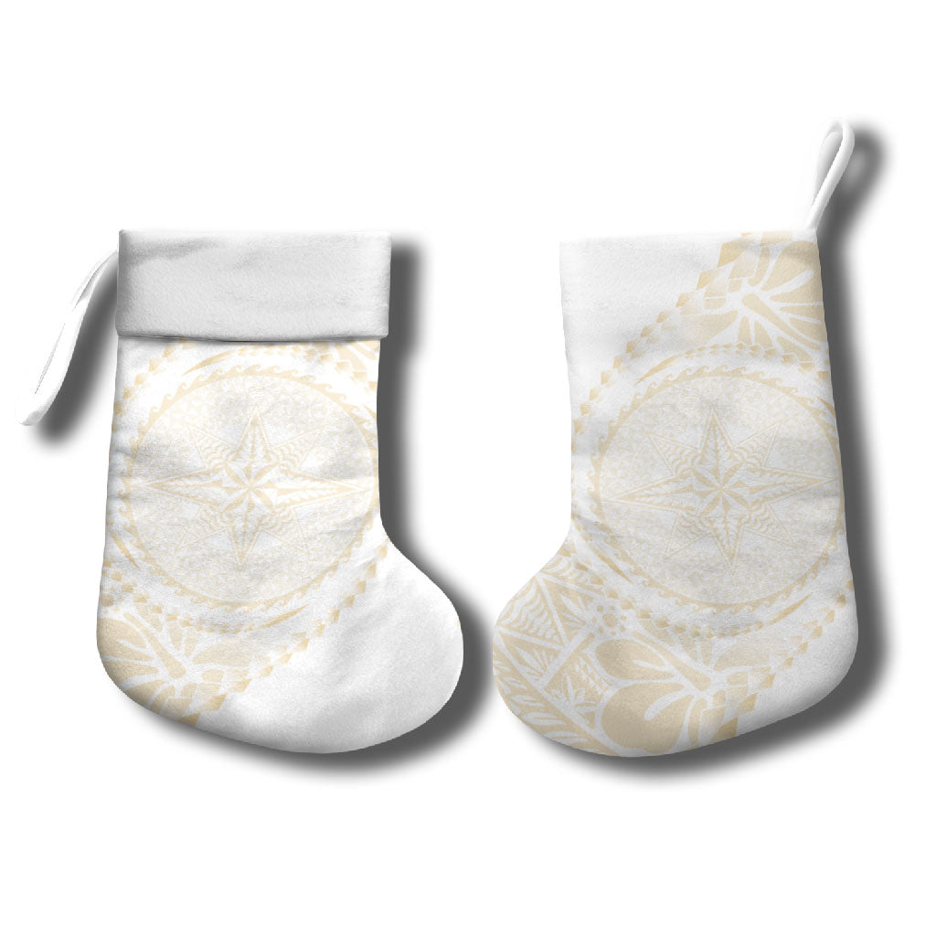 Tonga White Sunday Christmas Stocking Lotu Tamaiti Tongan Kupesi Pattern LT05 - Polynesian Pride