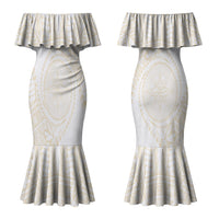 Tonga White Sunday Couples Matching Mermaid Dress and Hawaiian Shirt Lotu Tamaiti Tongan Kupesi Pattern