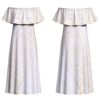 Tonga White Sunday Couples Matching Off Shoulder Maxi Dress and Hawaiian Shirt Lotu Tamaiti Tongan Kupesi Pattern