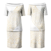 Tonga White Sunday Couples Matching Puletasi and Hawaiian Shirt Lotu Tamaiti Tongan Kupesi Pattern