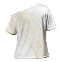 Tonga White Sunday Cross Shoulder Shirt Lotu Tamaiti Tongan Kupesi Pattern