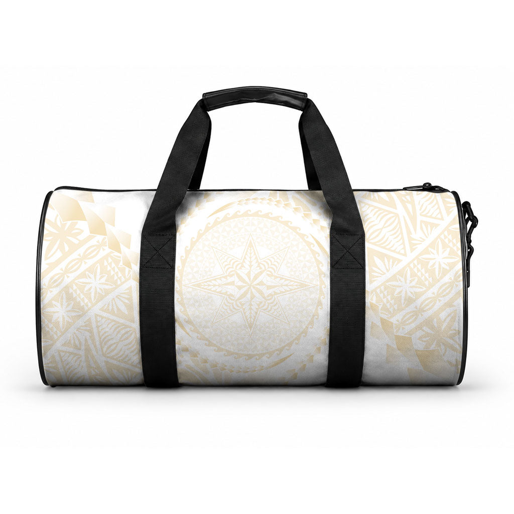 Tonga White Sunday Duffle Bag Lotu Tamaiti Tongan Kupesi Pattern