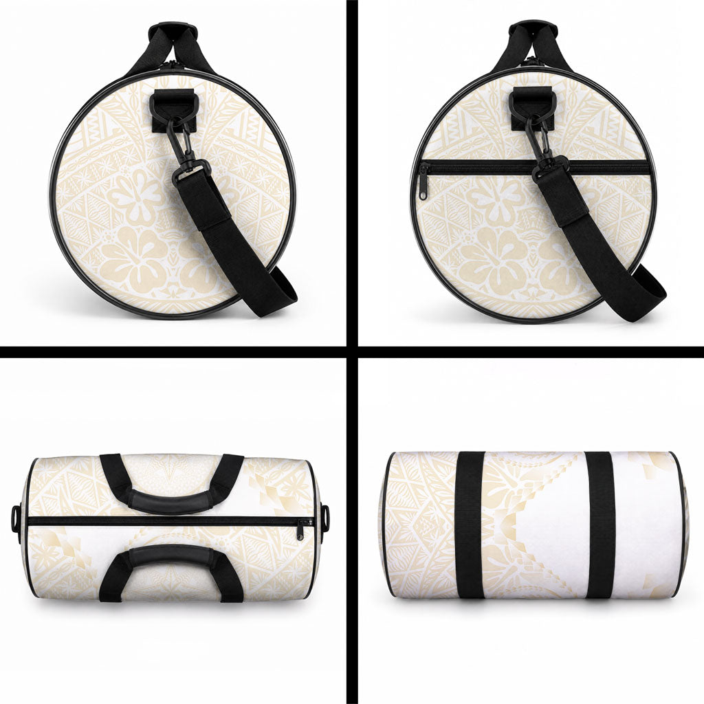 Tonga White Sunday Duffle Bag Lotu Tamaiti Tongan Kupesi Pattern