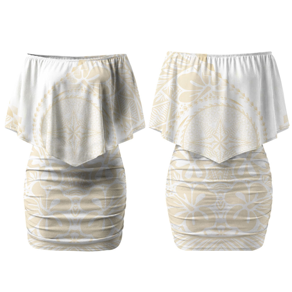 Tonga White Sunday Family Matching Off Shoulder Short Dress and Hawaiian Shirt Lotu Tamaiti Tongan Kupesi Pattern