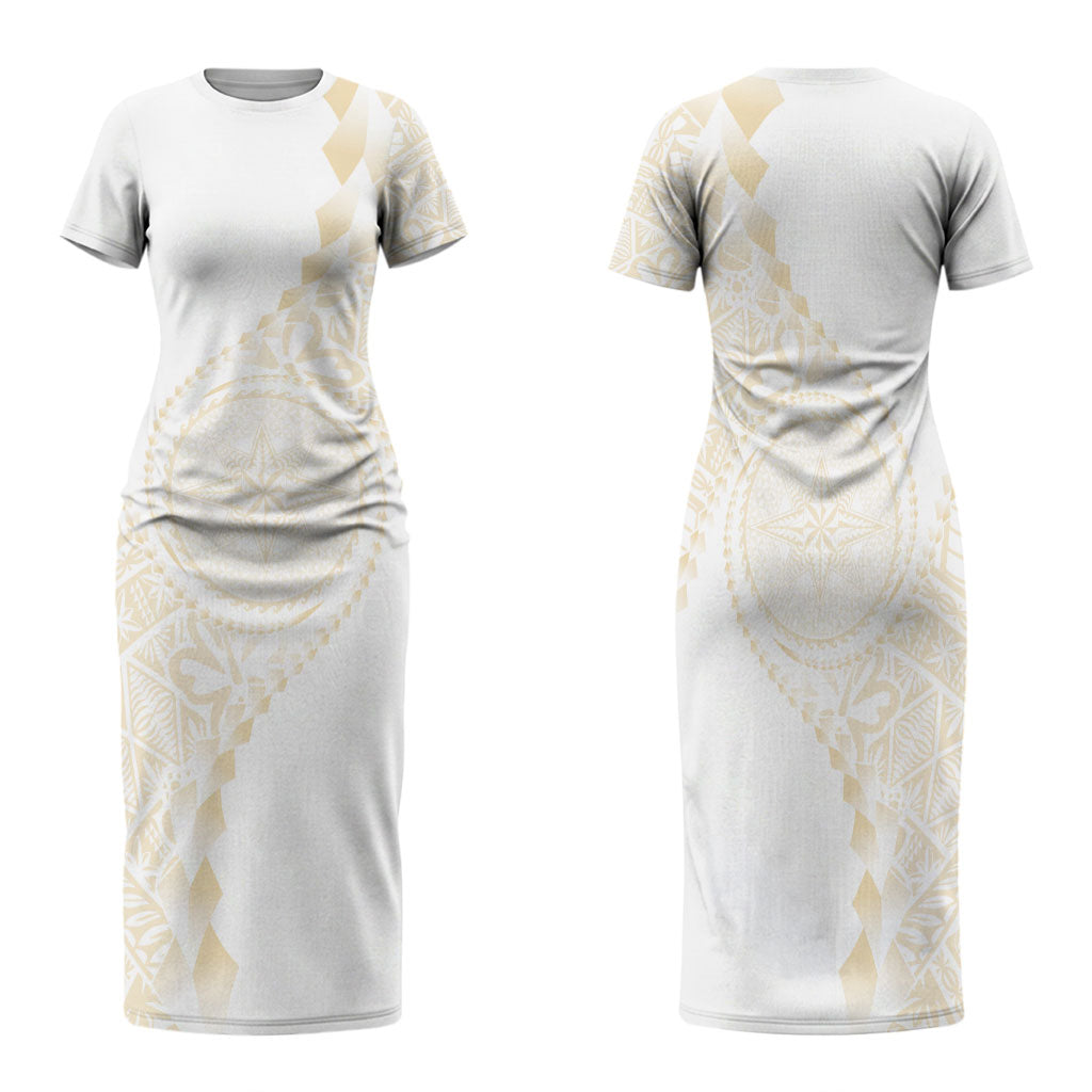 Tonga White Sunday Family Matching Short Sleeve Bodycon Dress and Hawaiian Shirt Lotu Tamaiti Tongan Kupesi Pattern
