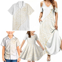 Tonga White Sunday Family Matching Summer Maxi Dress and Hawaiian Shirt Lotu Tamaiti Tongan Kupesi Pattern