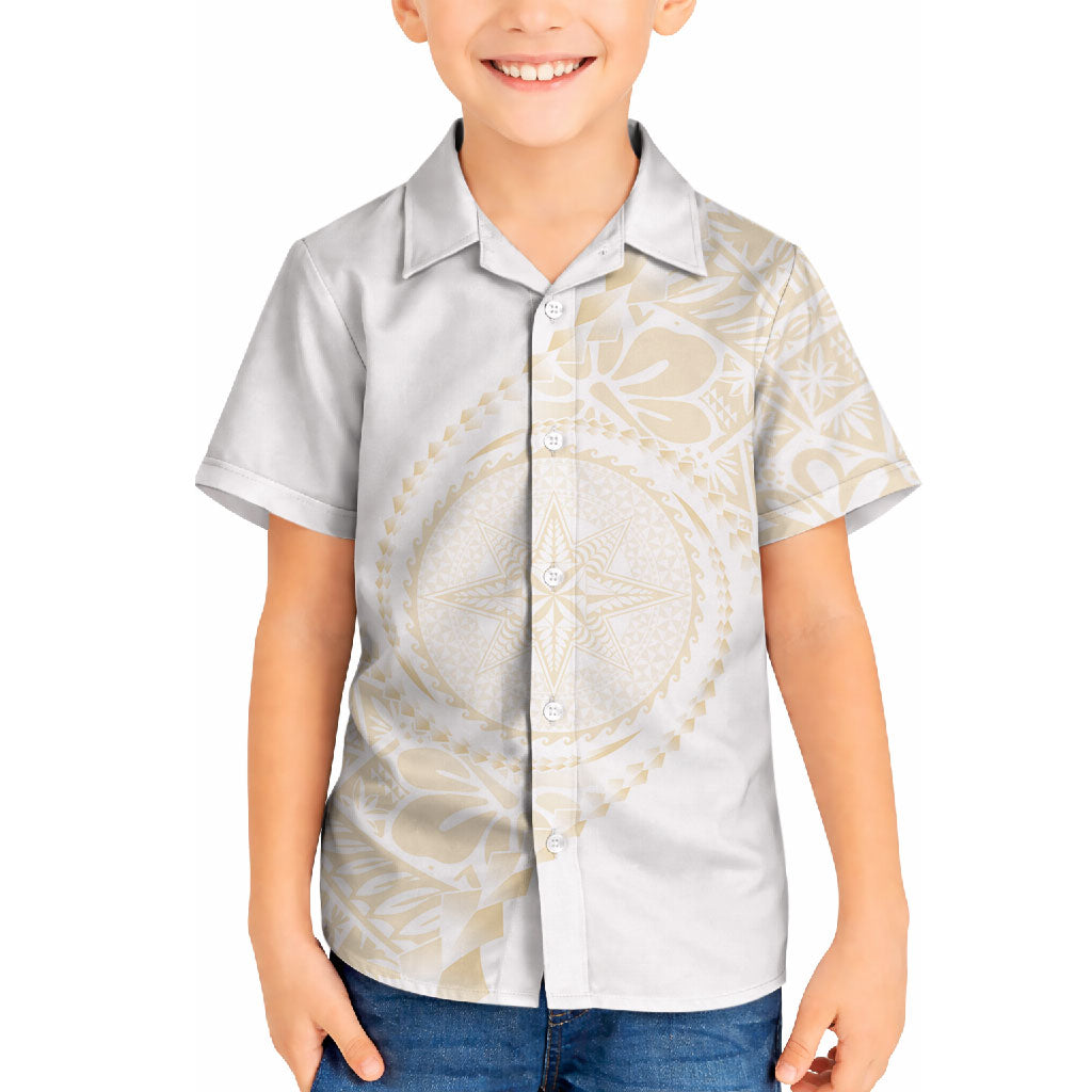 Tonga White Sunday Hawaiian Shirt Lotu Tamaiti Tongan Kupesi Pattern